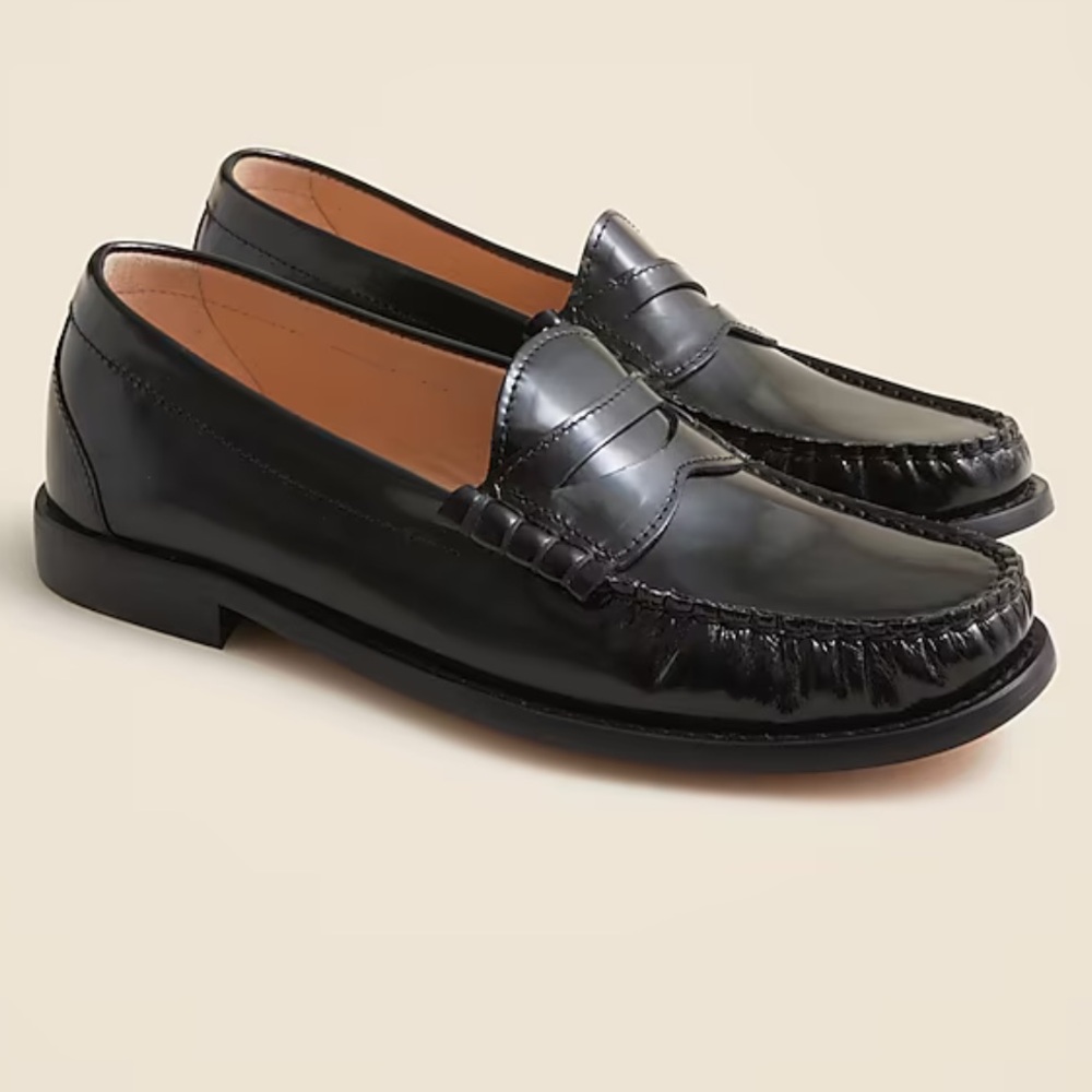 J. Crew Winona penny loafers black Italian spazzolato leather Item CH288 size 9